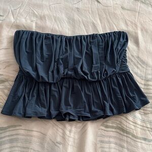Express Navy Blue Strapless Ruffle Tank Top